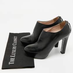 Miu Miu Black Leather  Glitter heels Booties Size 38