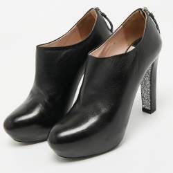Miu Miu Black Leather  Glitter heels Booties Size 38