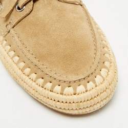 Miu Miu Beige/Green Suede and Raffia Boat Loafers Size 37