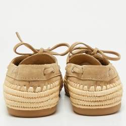 Miu Miu Beige/Green Suede and Raffia Boat Loafers Size 37