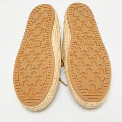 Miu Miu Beige/Green Suede and Raffia Boat Loafers Size 37