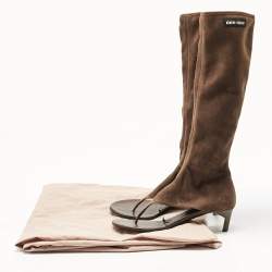 Miu Miu Brown Suede Thong Cut Out  Knee Length Boots Size 37