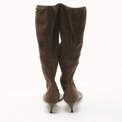Miu Miu Brown Suede Thong Cut Out  Knee Length Boots Size 37