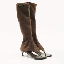 Miu Miu Brown Suede Thong Cut Out  Knee Length Boots Size 37