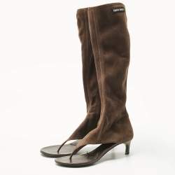 Miu Miu Brown Suede Thong Cut Out  Knee Length Boots Size 37