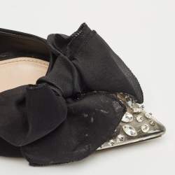 Miu Miu Black Satin Crystal Embellished Bow Buckle Ballet Flats Size 40