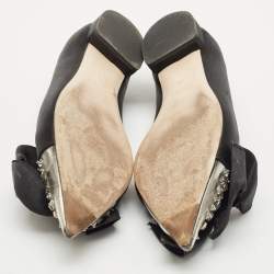 Miu Miu Black Satin Crystal Embellished Bow Buckle Ballet Flats Size 40