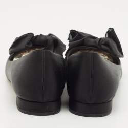 Miu Miu Black Satin Crystal Embellished Bow Buckle Ballet Flats Size 40
