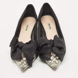 Miu Miu Black Satin Crystal Embellished Bow Buckle Ballet Flats Size 40