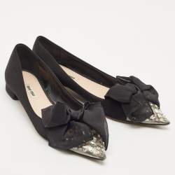 Miu Miu Black Satin Crystal Embellished Bow Buckle Ballet Flats Size 40