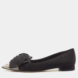 Miu Miu Black Satin Crystal Embellished Bow Buckle Ballet Flats Size 40