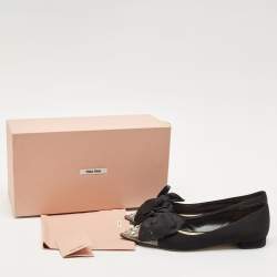 Miu Miu Black Satin Crystal Embellished Bow Buckle Ballet Flats Size 40