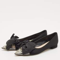 Miu Miu Black Satin Crystal Embellished Bow Buckle Ballet Flats Size 40