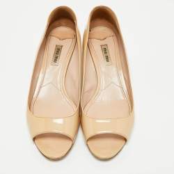 Pre Owned Miu Miu Beige Patent Leather Crystal Embellished Peep Toe Pumps Size 39.5
