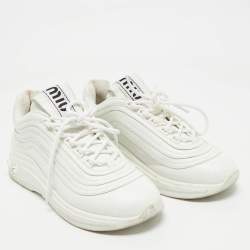 Miu Miu White Leather Crystal Embellished Low Top Sneakers Size 36