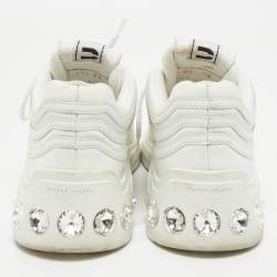 Miu Miu White Leather Crystal Embellished Low Top Sneakers Size 36
