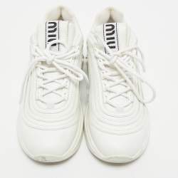 Miu Miu White Leather Crystal Embellished Low Top Sneakers Size 36