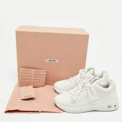 Miu Miu White Leather Crystal Embellished Low Top Sneakers Size 36