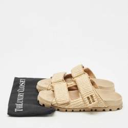 Miu Miu Beige Woven Raffia Effect Flat Slide Sandals Size 37