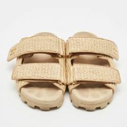 Miu Miu Beige Woven Raffia Effect Flat Slide Sandals Size 37