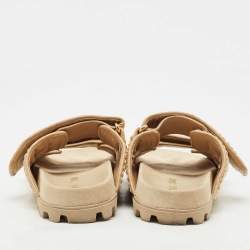 Miu Miu Beige Woven Raffia Effect Flat Slide Sandals Size 37