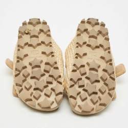Miu Miu Beige Woven Raffia Effect Flat Slide Sandals Size 37