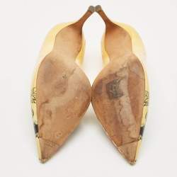 Pre Owned حذاء كعب عالي ميو ميو جلد لامع أصفر بطبعة زهور مقاس 37