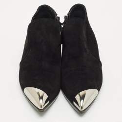 Miu Miu Black Suede and Metal Toe Ankle Boots Size 38