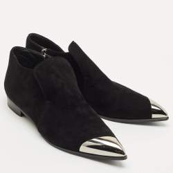 Miu Miu Black Suede and Metal Toe Ankle Boots Size 38