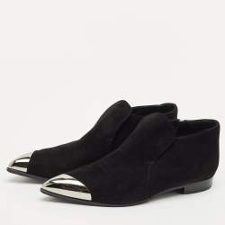 Miu Miu Black Suede and Metal Toe Ankle Boots Size 38