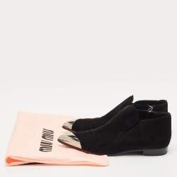 Miu Miu Black Suede and Metal Toe Ankle Boots Size 38