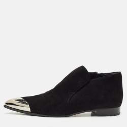 Miu Miu Black Suede and Metal Toe Ankle Boots Size 38