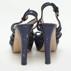 Pre Owned Miu Miu Blue Glitter and Velvet Ankle Strap Sandals Size 38.5