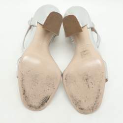 Miu Miu Silver Leather Crystal Embellished Heel Ankle Strap Sandals Size 38