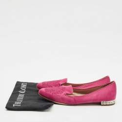 Pre Owned Miu Miu Red Satin Embroidered Velvet Crystal Embellished Smoking Slippers Size 37