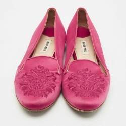 Pre Owned Miu Miu Red Satin Embroidered Velvet Crystal Embellished Smoking Slippers Size 37