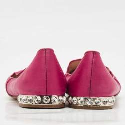 Pre Owned Miu Miu Red Satin Embroidered Velvet Crystal Embellished Smoking Slippers Size 37