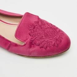 Pre Owned Miu Miu Red Satin Embroidered Velvet Crystal Embellished Smoking Slippers Size 37