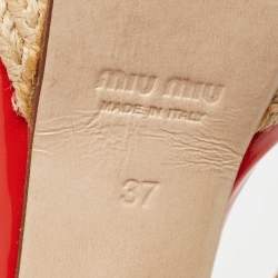 Pre Owned Miu Miu Red Patent Leather Platform Cross  Strap Sandals Size 37