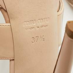 Pre Owned Miu Miu Nude Patent Leather Platform Ankle Strap Sandals Size 37.5