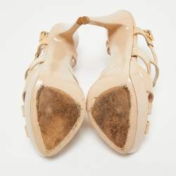 Pre Owned Miu Miu Nude Patent Leather Platform Ankle Strap Sandals Size 37.5