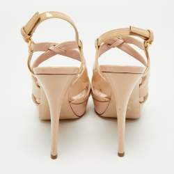 Pre Owned Miu Miu Nude Patent Leather Platform Ankle Strap Sandals Size 37.5