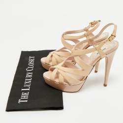 Pre Owned Miu Miu Nude Patent Leather Platform Ankle Strap Sandals Size 37.5