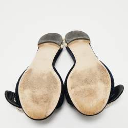 Miu Miu Navy Blue Velvet Embellished Flat Slides Size 39.5