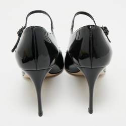 Miu Miu Black Patent Leather Crystal Embellished  Peep Toe Pumps Size 37.5