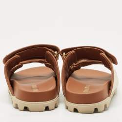 Miu Miu Beige/Brown Canvas and Leather Neutral Mules Size 36.5