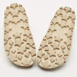 Miu Miu Beige/Brown Canvas and Leather Neutral Mules Size 36.5