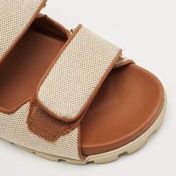 Miu Miu Beige/Brown Canvas and Leather Neutral Mules Size 36.5