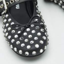 Miu Miu Black Leather Crystal Embellished Ballet Flats Size 37.5
