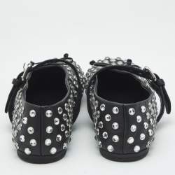 Miu Miu Black Leather Crystal Embellished Ballet Flats Size 37.5